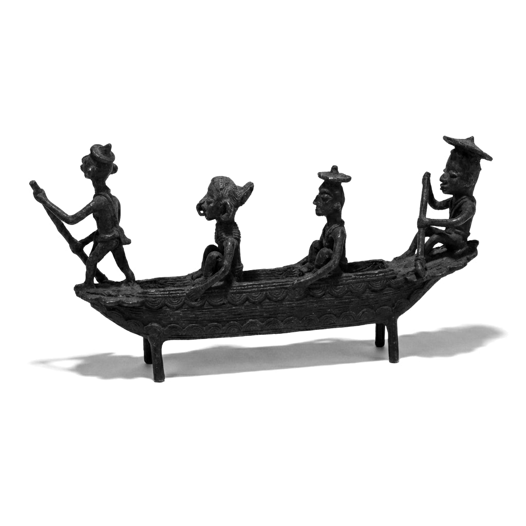 Black Dhokra People Rowing Boat Figurine – Handmade Bronze Boatmen Dhokra Craft