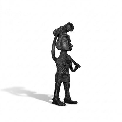 Black Dhokra Tribal Woman Carrying Axe and Wood – Handmade Bronze Dhokra Craft
