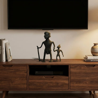 Black Dhokra Tribal Grandfather & Grandson Figurine | Handmade Bronze Family Sculpture