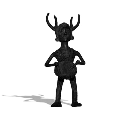 Handmade Black Dhokra Singha Baja (Dulduli) Tribal Musician – Bronze Figurine | Eco-Friendly Odisha Dhokra Art