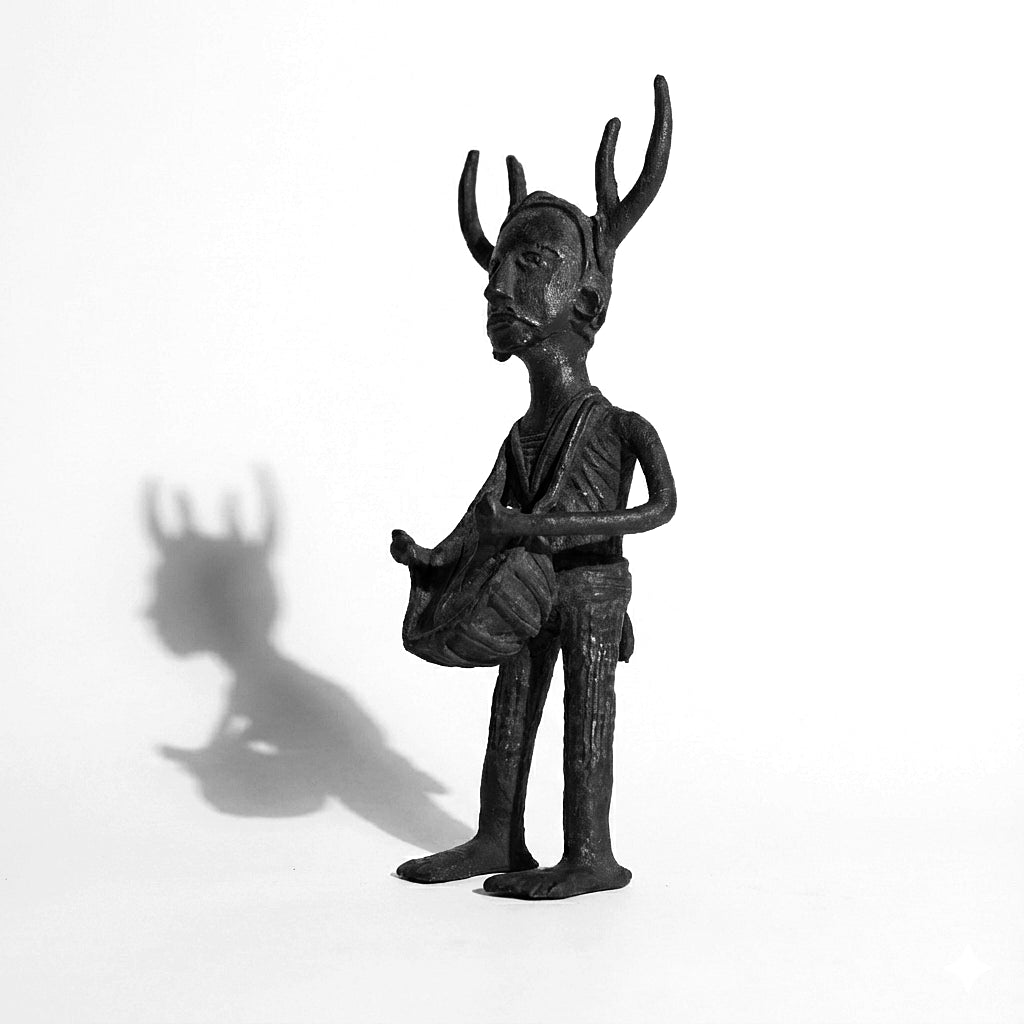 Handmade Black Dhokra Singha Baja (Dulduli) Tribal Musician – Bronze Figurine | Eco-Friendly Odisha Dhokra Art