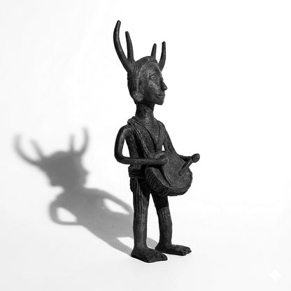 Handmade Black Dhokra Singha Baja (Dulduli) Tribal Musician – Bronze Figurine | Eco-Friendly Odisha Dhokra Art