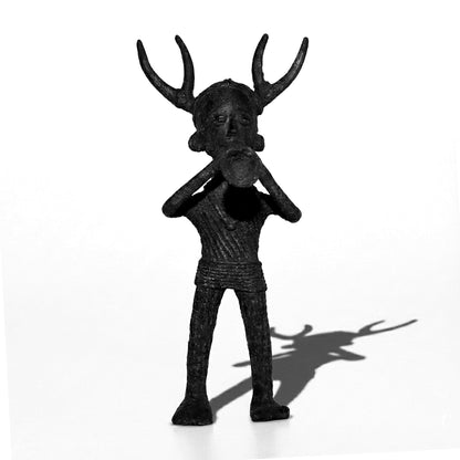Black Dhokra Trumpet Player Figurine | Tribal Musician Bronze Sculpture