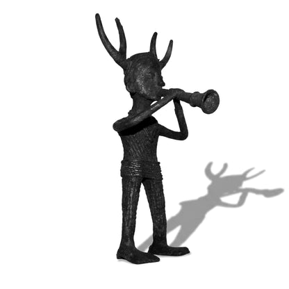 Black Dhokra Trumpet Player Figurine | Tribal Musician Bronze Sculpture