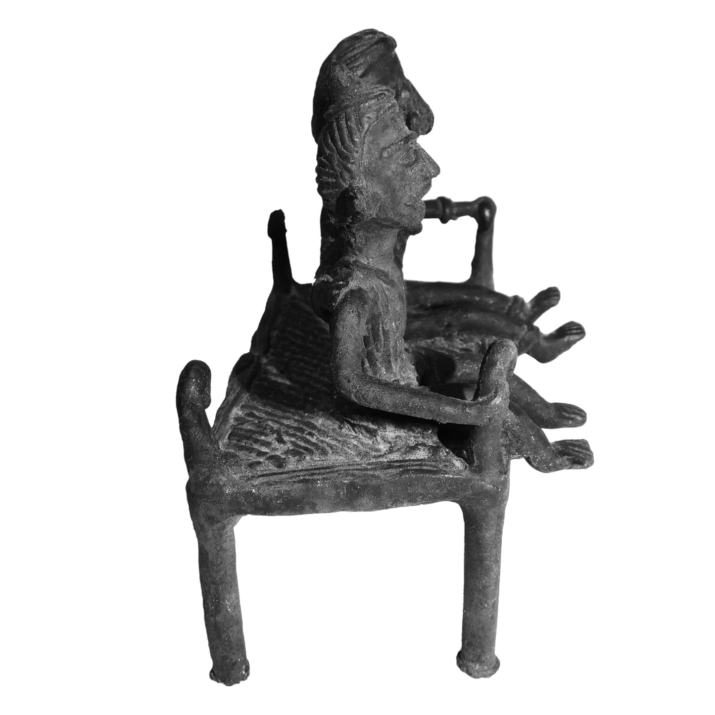 Black Dhokra Man and Woman Sitting on Cot – Handmade Bronze Couple Figurine | Rare Dhokra Metal Art