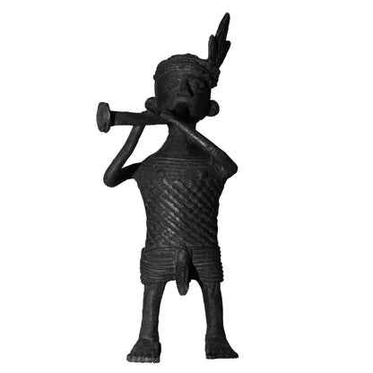 Black Dhokra Tribal Musician Turu Figurine | Handmade Bronze Dhokra Art