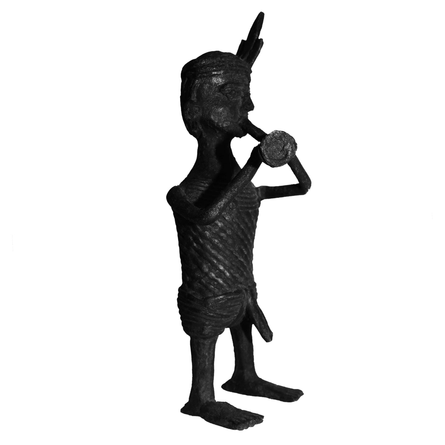 Black Dhokra Tribal Musician Turu Figurine | Handmade Bronze Dhokra Art