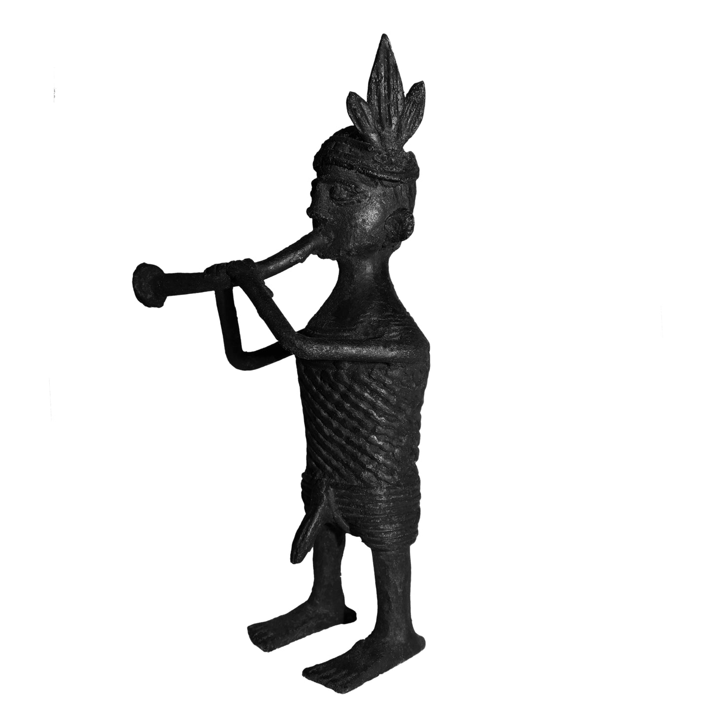 Black Dhokra Tribal Musician Turu Figurine | Handmade Bronze Dhokra Art