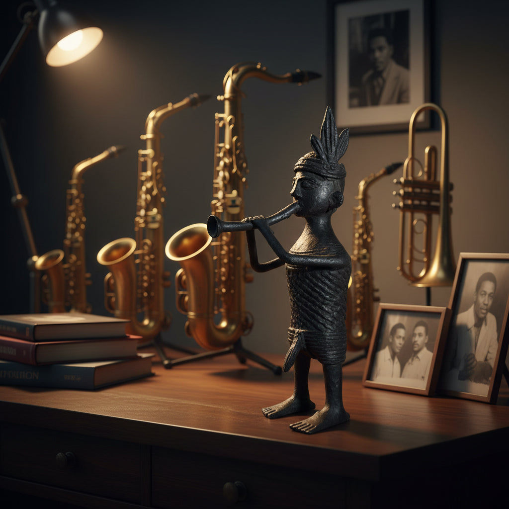 Black Dhokra Tribal Musician Turu Figurine | Handmade Bronze Dhokra Art