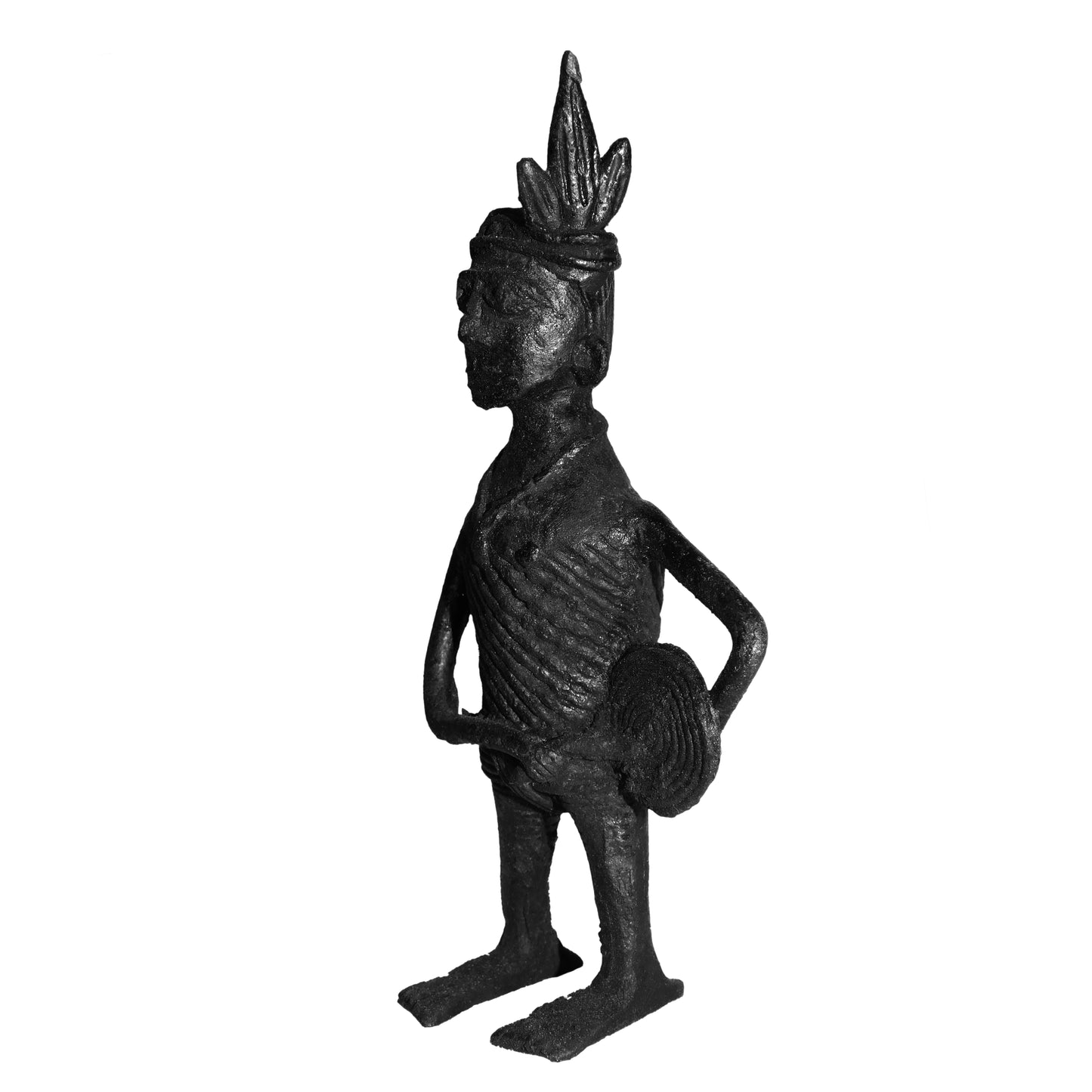 Black Dhokra Tribal Musician Figurine Playing Dhapu – Rare Black Dhokra Metal Art Statue Handmade in Odisha