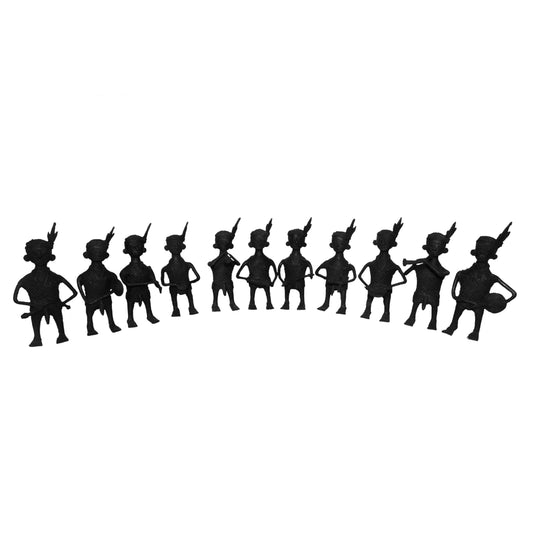 Black Dhokra Pack of 11 Tribal Musician Figurines – Handmade Bronze Dhokra Metal Craft Set