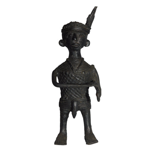 Black Dhokra Tribal Musician Huduka Figurine | Handmade Bronze Dhokra Art