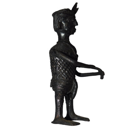 Black Dhokra Tribal Musician Huduka Figurine | Handmade Bronze Dhokra Art