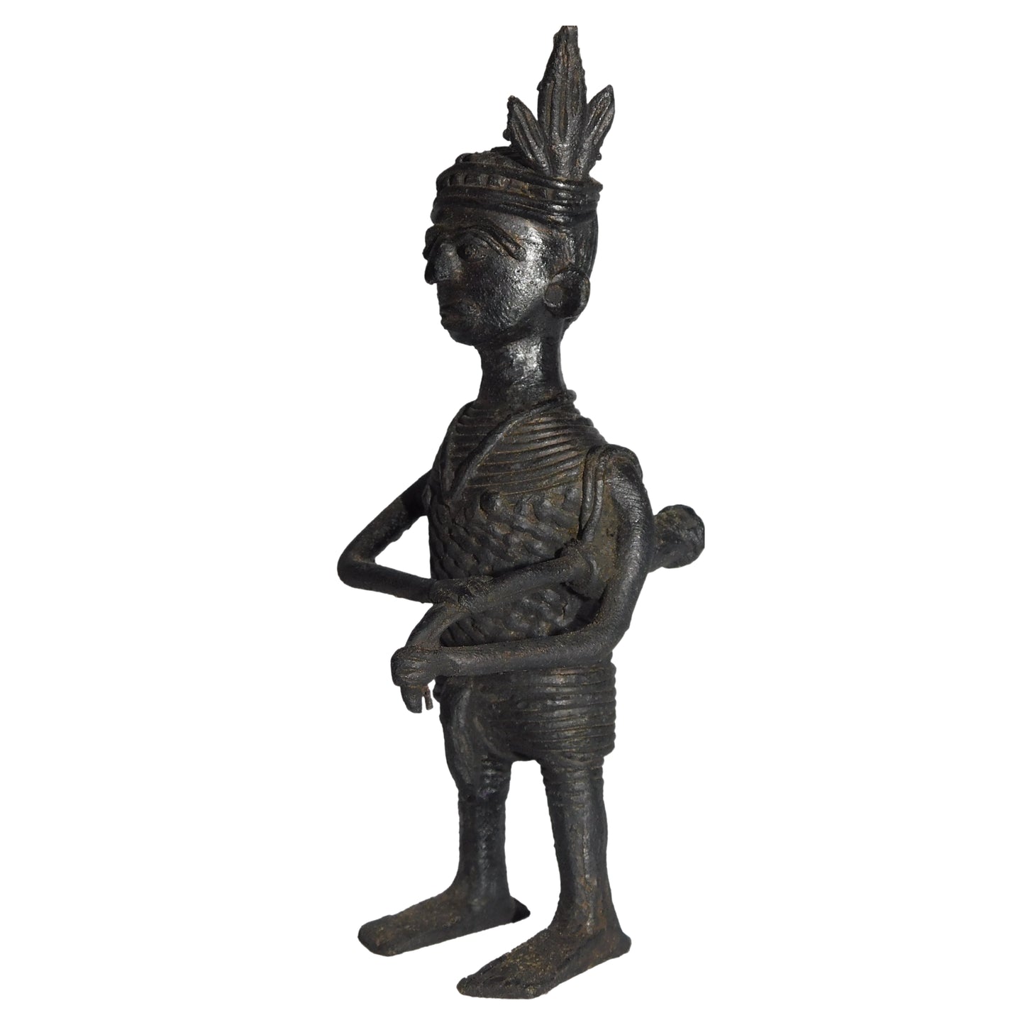 Black Dhokra Tribal Musician Huduka Figurine | Handmade Bronze Dhokra Art