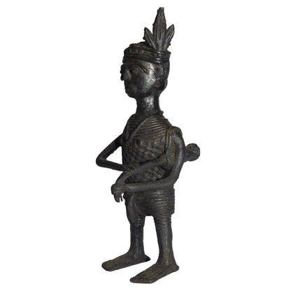 Black Dhokra Tribal Musician Huduka Figurine | Handmade Bronze Dhokra Art