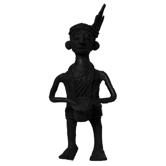 Black Dhokra Tribal Musician Ghumura Figurine | Handmade Bronze Dhokra Art