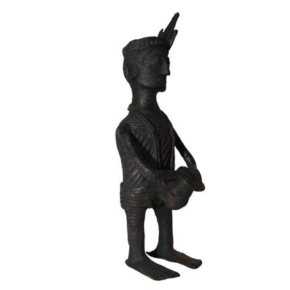 Black Dhokra Tribal Musician Ghumura Figurine | Handmade Bronze Dhokra Art