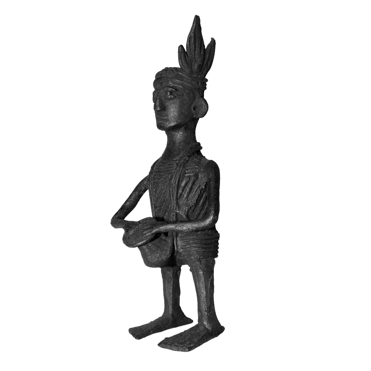 Black Dhokra Tribal Musician Ghumura Figurine | Handmade Bronze Dhokra Art