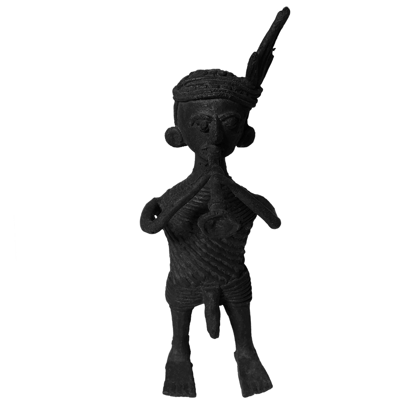 Black Dhokra Tribal Musician Mahuri Figurine | Handmade Bronze Dhokra Art