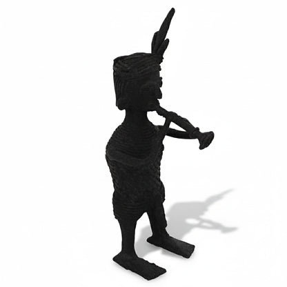 Black Dhokra Tribal Musician Mahuri Figurine | Handmade Bronze Dhokra Art