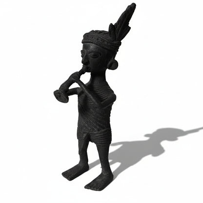 Black Dhokra Tribal Musician Mahuri Figurine | Handmade Bronze Dhokra Art