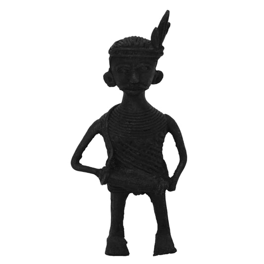 Black Dhokra Tribal Musician Dhulia Figurine | Handmade Bronze Dhokra Art