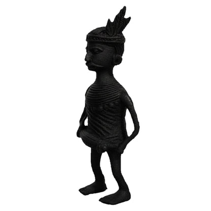 Black Dhokra Tribal Musician Dhulia Figurine | Handmade Bronze Dhokra Art