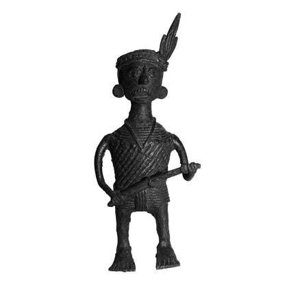 Black Dhokra Chimta Jhumka Player Figurine | Tribal Musician Bronze Sculpture