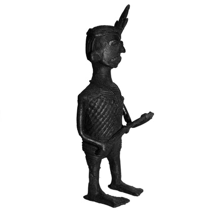 Black Dhokra Chimta Jhumka Player Figurine | Tribal Musician Bronze Sculpture