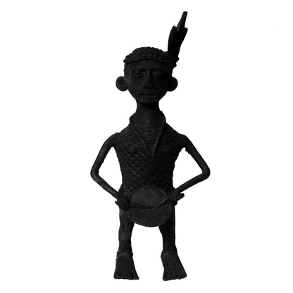 Black Dhokra Tribal Musician Nisan Figurine | Handmade Bronze Dhokra Art