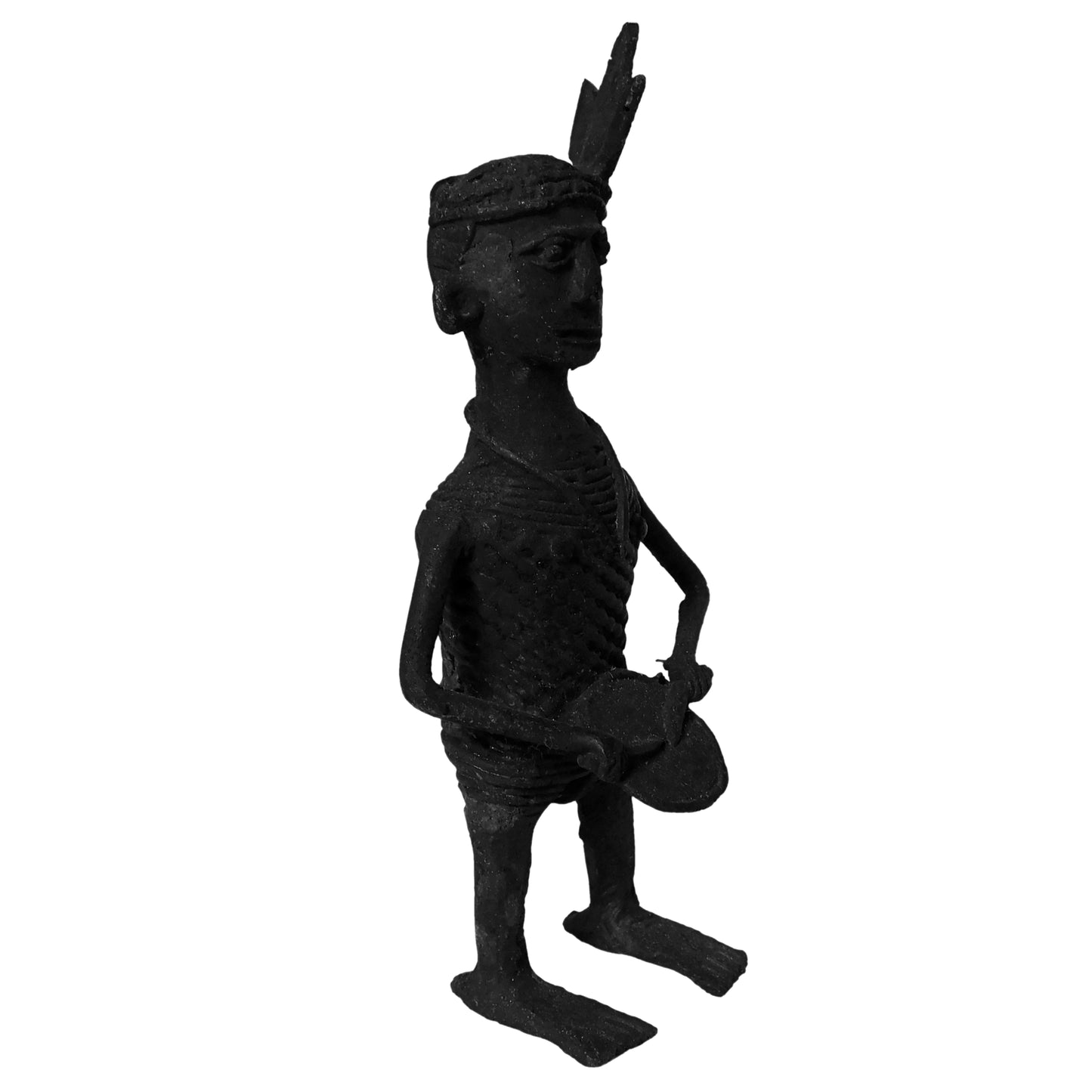 Black Dhokra Tribal Musician Nisan Figurine | Handmade Bronze Dhokra Art