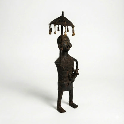 Woman with Baby & Parasol Golden Dhokra Craft | Handmade Bronze Tribal Motherhood Dhokra Sculpture