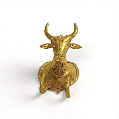 Golden Dhokra Tribal Bull Head Key Holder | Handmade Bronze Wall Key Hanger
