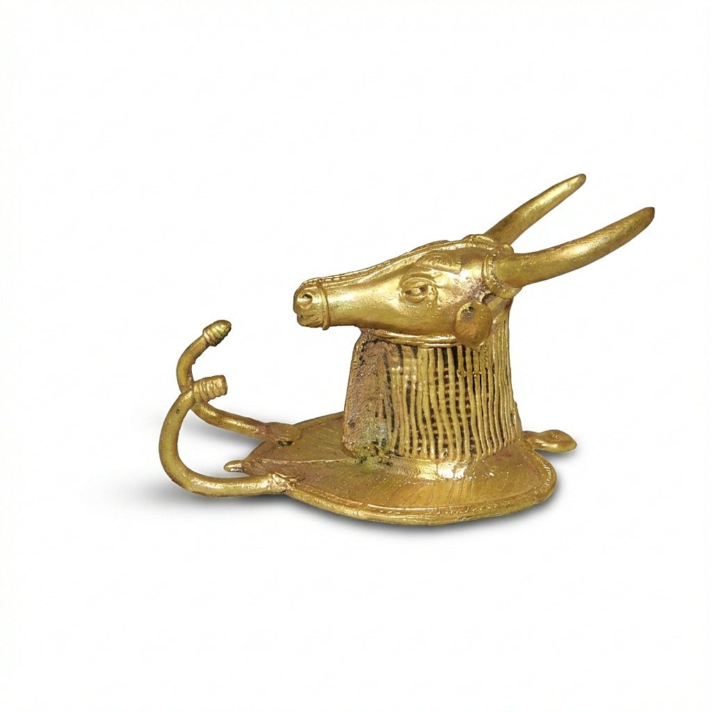 Golden Dhokra Tribal Bull Head Key Holder | Handmade Bronze Wall Key Hanger