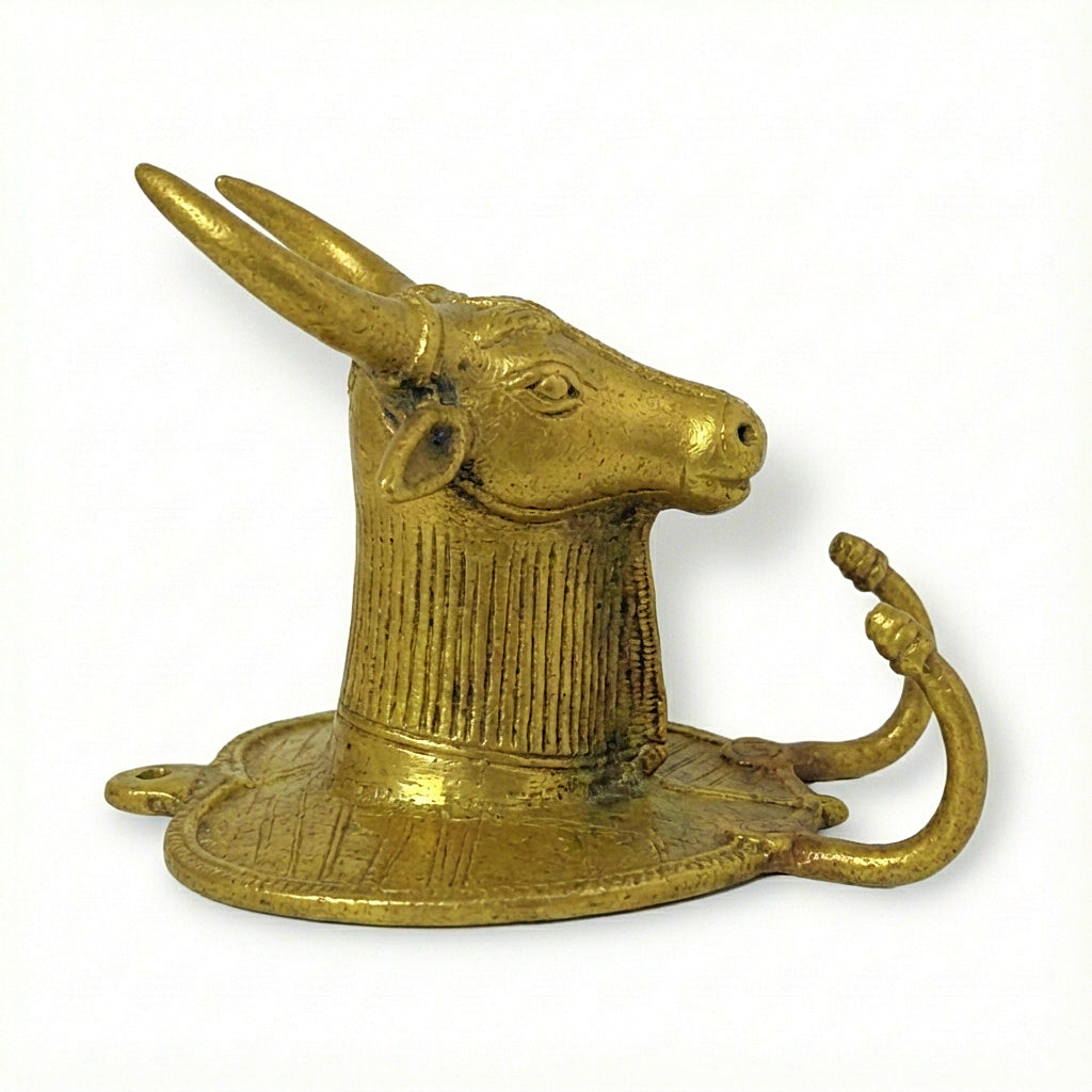 Golden Dhokra Tribal Bull Head Key Holder | Handmade Bronze Wall Key Hanger
