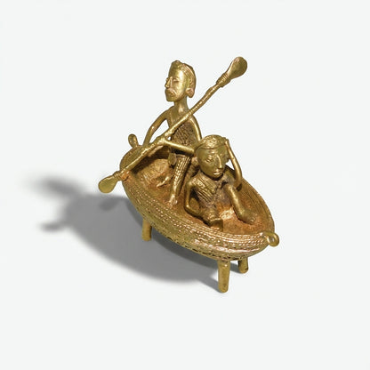 Boatmen Golden Dhokra Craft | Handmade Bronze Boat Sculpture in Dhokra Metal Art