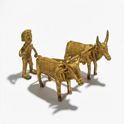Golden Dhokra Tribal Plough Figurine | Handmade Bronze Traditional Agricultural Plough