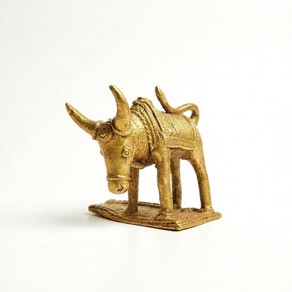 Golden Dhokra Double Bull Figurine | Handmade Bronze Twin Bull Sculpture