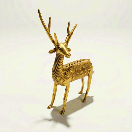 Golden Dhokra Deer Sculpture | Handmade Brass Sambhar Deer Statue