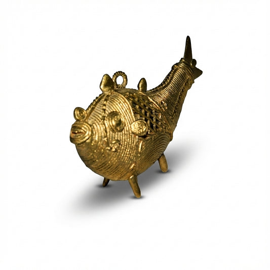 Golden Dhokra Fish Sculpture | Handmade Brass Fish Statue
