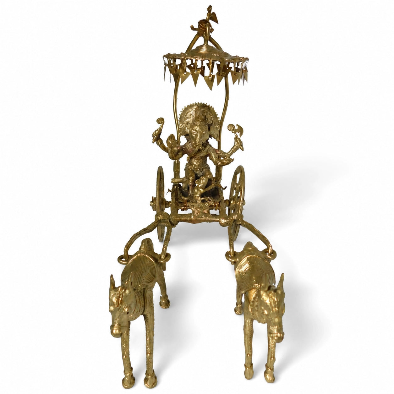 Golden Ganesh Chariot Dhokra Craft | Handmade Brass Ganesha Idol & Dhokra Metal Sculpture