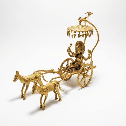 Golden Ganesh Chariot Dhokra Craft | Handmade Brass Ganesha Idol & Dhokra Metal Sculpture