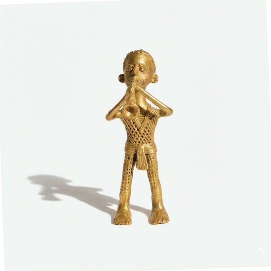 Golden Trumpet Player Dhokra Craft | Handmade Bronze Tribal Musician Dhokra Metal Sculpture