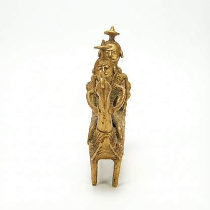 Golden Peacock with Men Dhokra Craft | Handmade Bronze Peacock Sculpture in Dhokra Metal Art