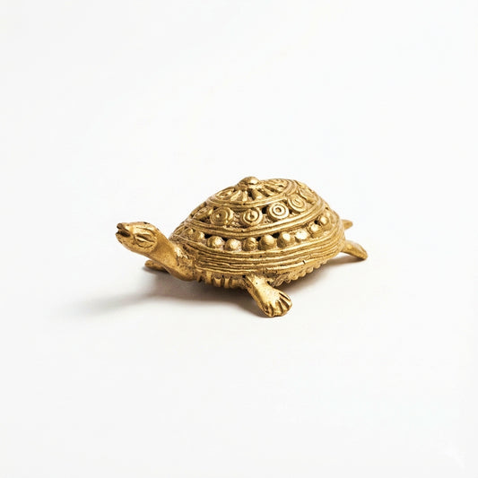 Golden Dhokra Turtle Figurine | Handcrafted Bronze Tortoise Art