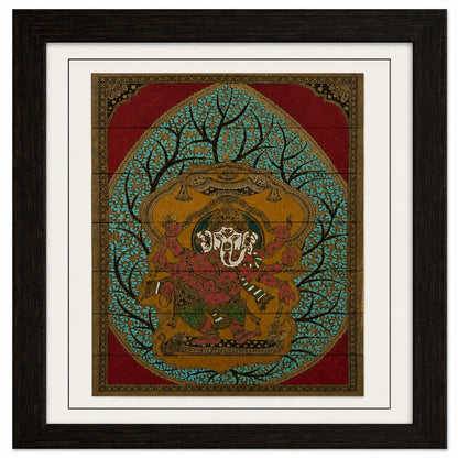 Shri Ganesha Beneath Tree of Life Hand-Carved Pattachitra Artwork With Natural Pigments