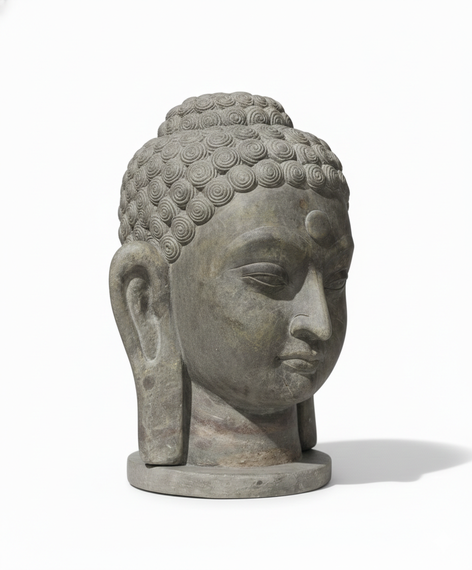 Serene Buddha Head Sculpture: Timeless Stone Art