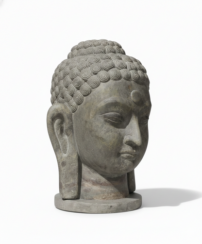 Serene Buddha Head Sculpture: Timeless Stone Art
