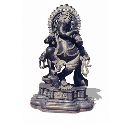 Nritya Ganapati - Black Granite Stone Statue