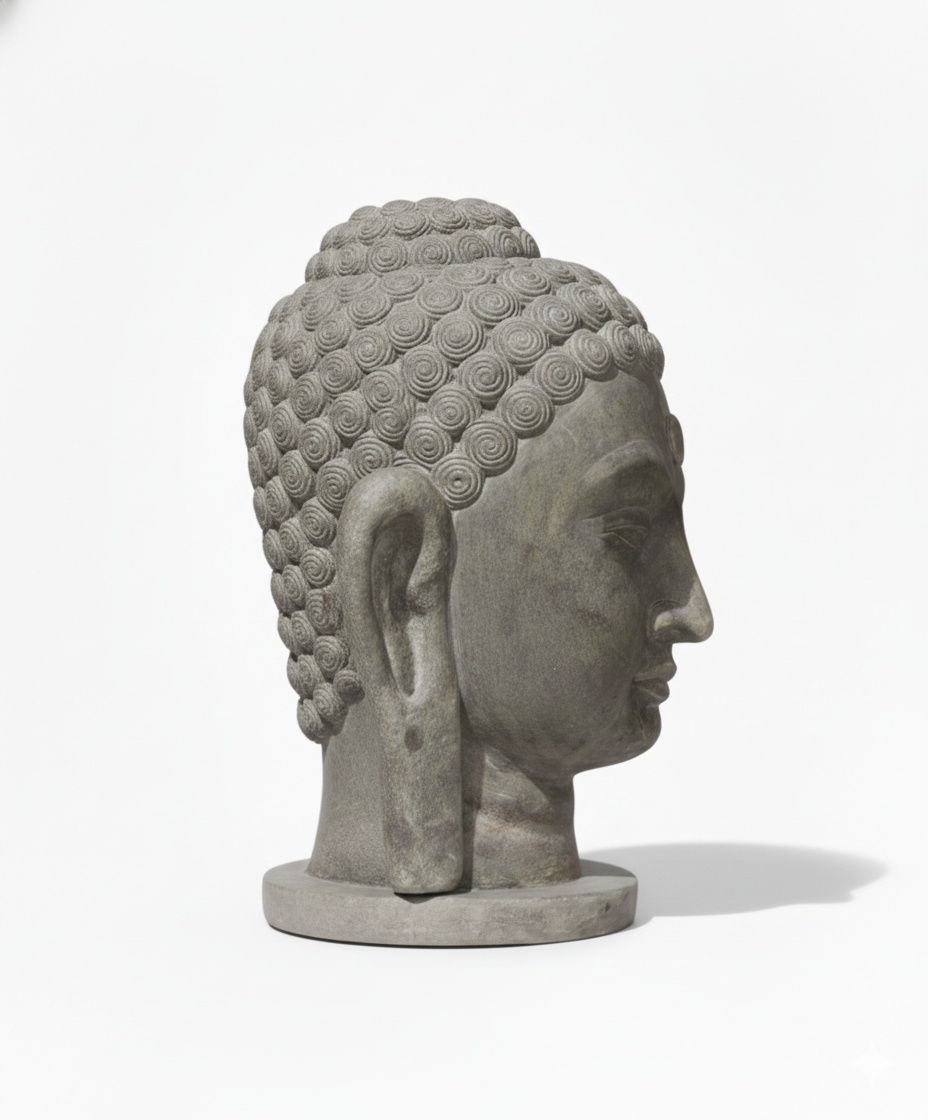 Serene Buddha Head Sculpture: Timeless Stone Art